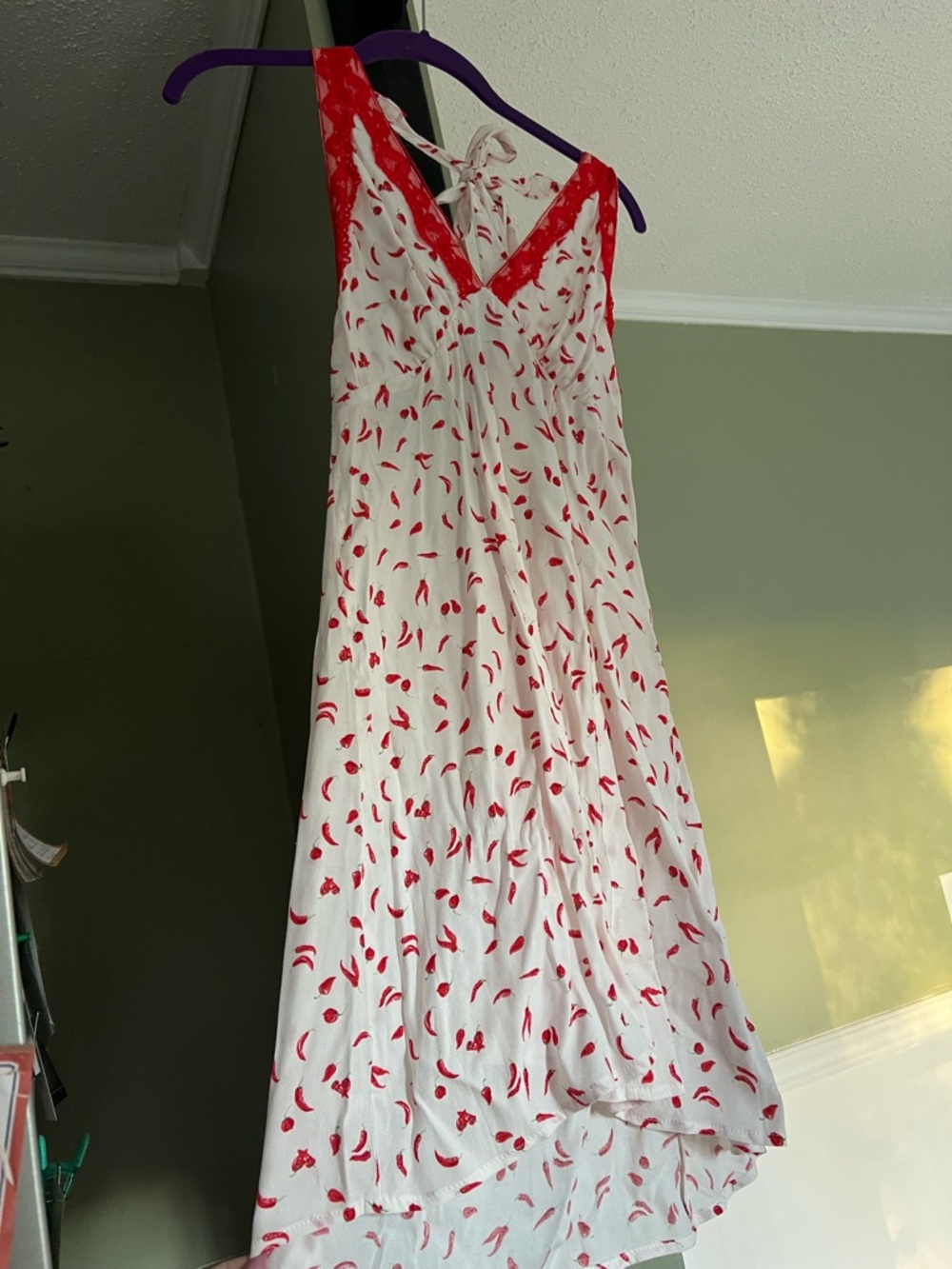 White Slip Dress with Red Pepper Print 🌶️